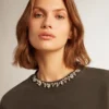 Sudadera de mujer en gris antracita con cristales