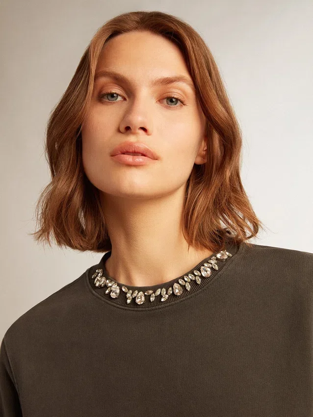 Sudadera de mujer en gris antracita con cristales