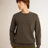 Sudadera gris de hombre con logotipo y acabado desgastado