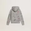 Sudadera gris para niños con letras estampadas multicolores