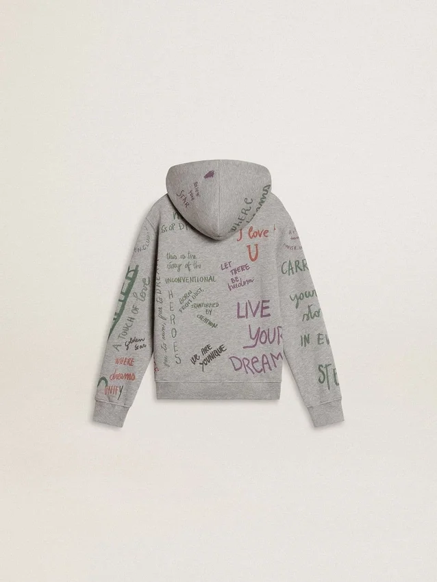 Sudadera gris para niños con letras estampadas multicolores