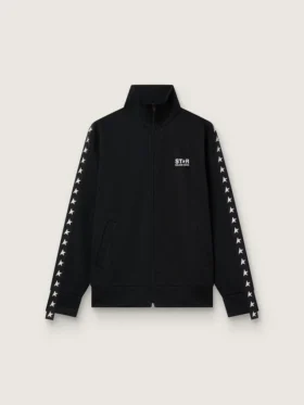 Sudadera negra con cremallera para hombre y estrellas blancas