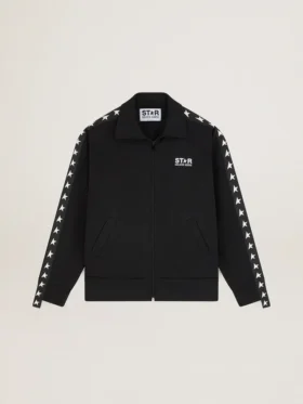 Sudadera negra con cremallera para mujer y estrellas blancas