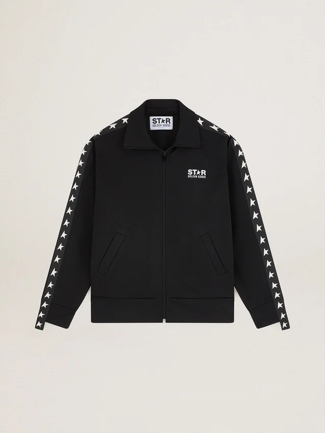 Sudadera negra con cremallera para mujer y estrellas blancas