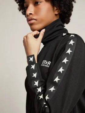 Sudadera negra con cremallera para mujer y estrellas blancas