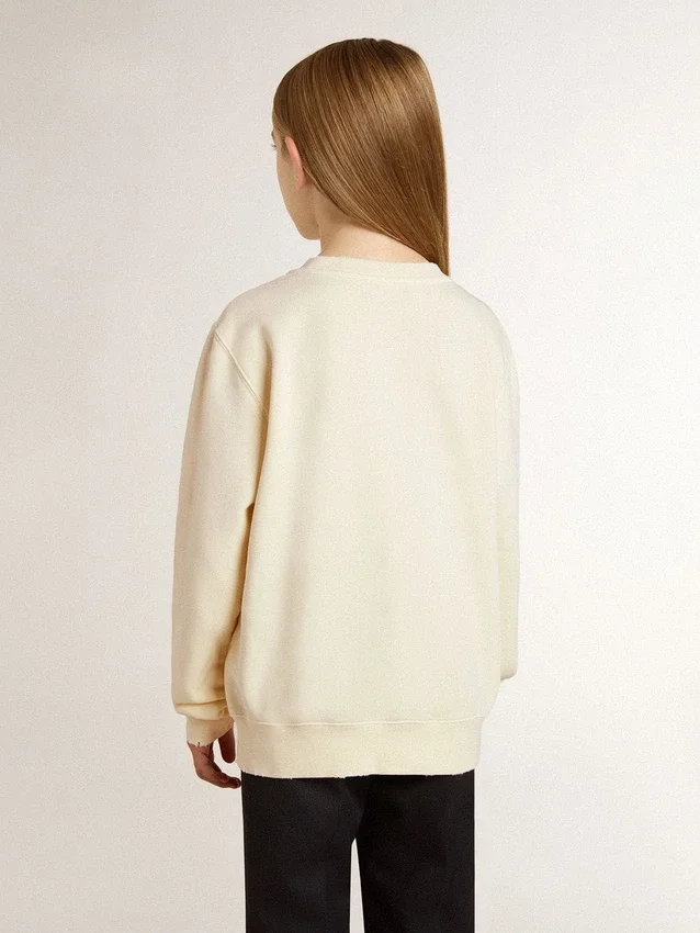 Sudadera para niñas de color crema con letras en parche