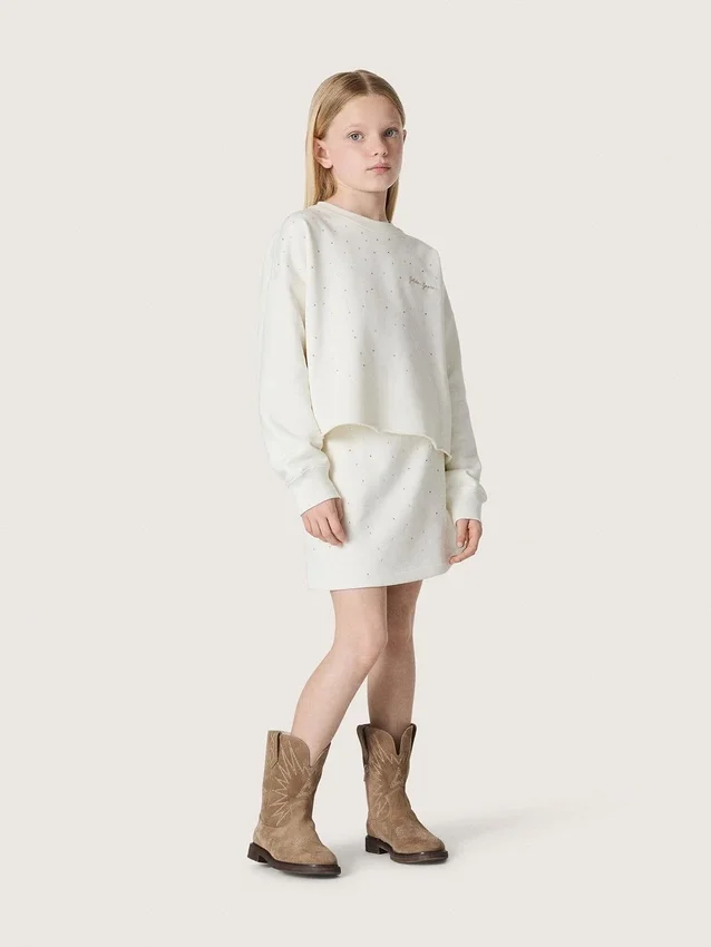 Sudadera para niñas «Journey» de algodón blanco con cristales y logotipo