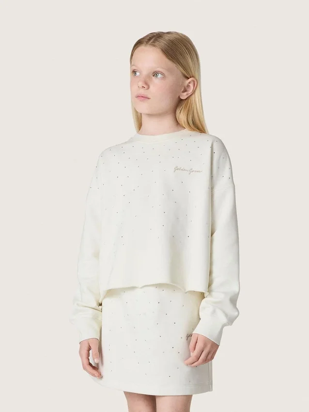 Sudadera para niñas «Journey» de algodón blanco con cristales y logotipo