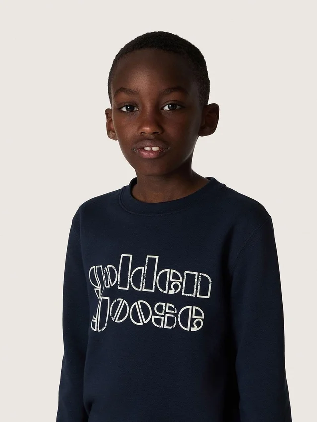 Sudadera para niños «Journey» en mezcla de algodón azul con logotipo en contraste