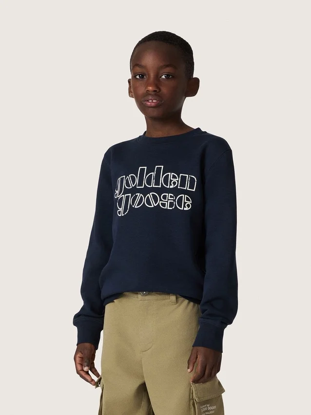 Sudadera para niños «Journey» en mezcla de algodón azul con logotipo en contraste