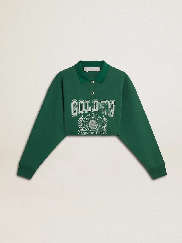Sudadera polo corta verde para mujer con estampado