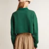 Sudadera polo corta verde para mujer con estampado