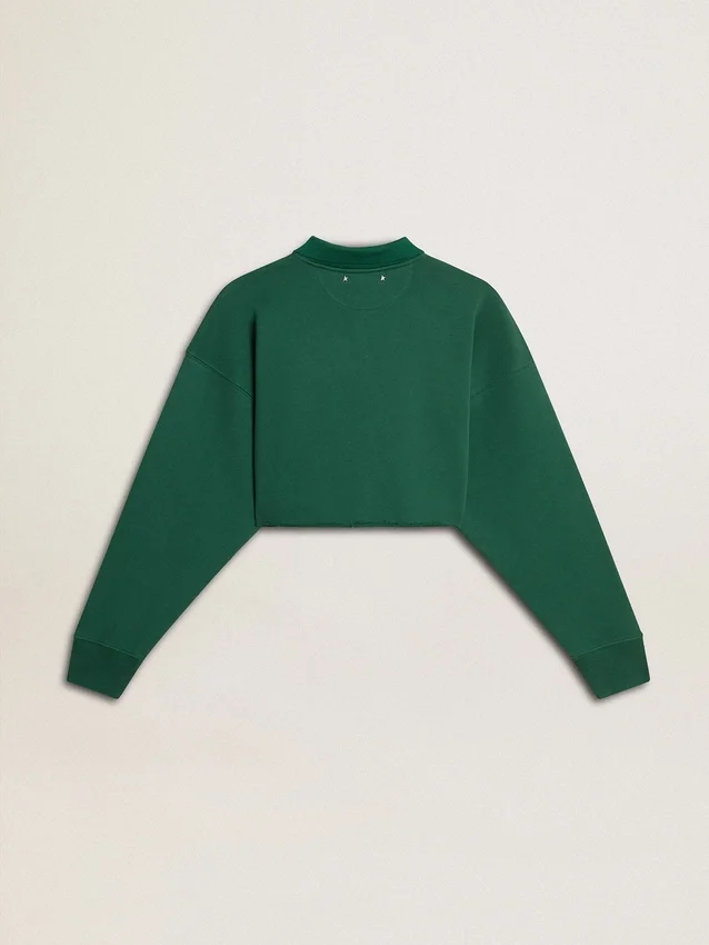 Sudadera polo corta verde para mujer con estampado