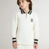 Sudadera polo infantil de algodón blanco con bordado en el pecho y estampado en la espalda