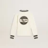 Sudadera polo infantil de algodón blanco con bordado en el pecho y estampado en la espalda