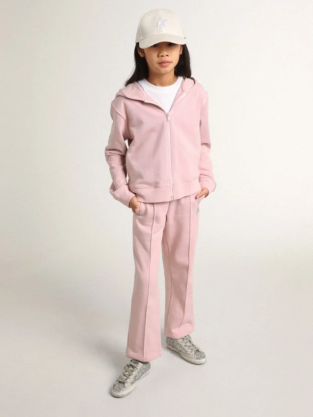 Sudadera rosa con capucha y estrellas plateadas brillantes