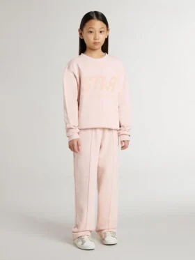 Sudadera rosa para niñas con letras rosas en la parte delantera