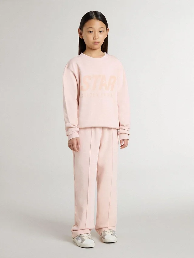 Sudadera rosa para niñas con letras rosas en la parte delantera