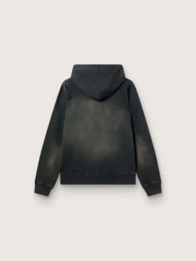 Sudadera unisex con capucha de algodón negro con efecto decolorado