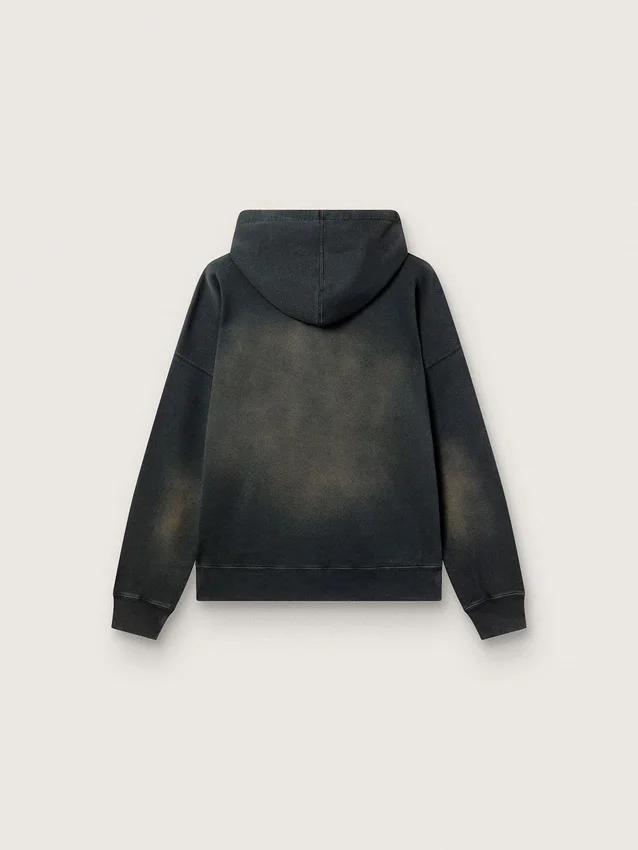 Sudadera unisex con capucha de algodón negro con efecto decolorado