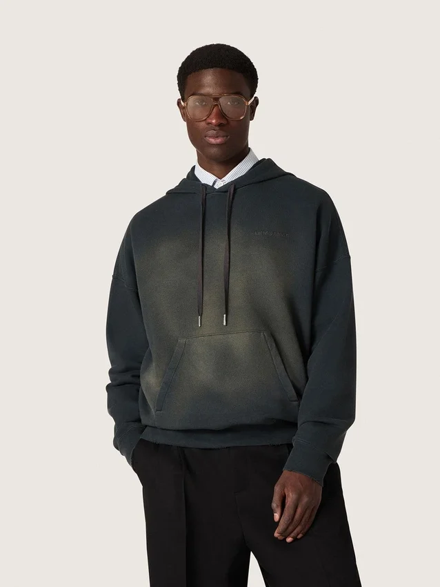 Sudadera unisex con capucha de algodón negro con efecto decolorado
