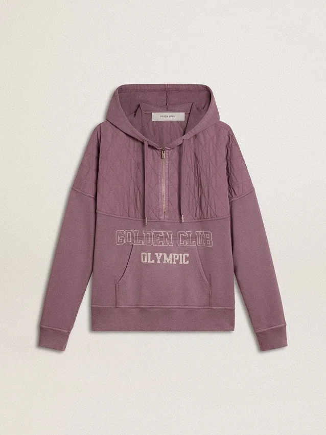 Sudadera unisex de algodón en color malva con estampado en la parte delantera