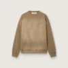 Sudadera unisex de algodón en tono verde militar con efecto desgastado y logotipo bordado