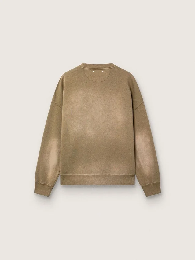 Sudadera unisex de algodón en tono verde militar con efecto desgastado y logotipo bordado