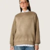 Sudadera unisex de algodón en tono verde militar con efecto desgastado y logotipo bordado