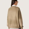 Sudadera unisex de algodón en tono verde militar con efecto desgastado y logotipo bordado