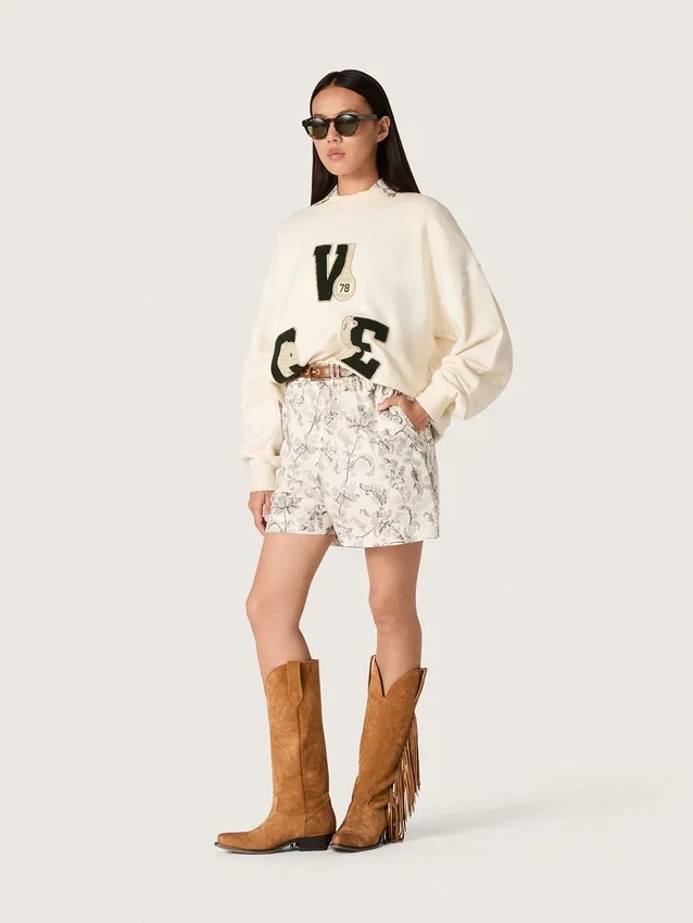 Camisas de algodón de corte recto para mujer con estampado floral en blanco y negro