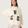 Sudadera unisex de algodón «Star» en blanco vintage con parches bordados VCE