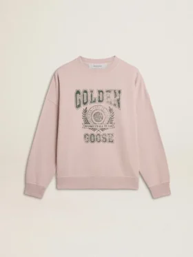 Sudadera unisex de cuello redondo en rosa antiguo con estampado del logotipo en verde