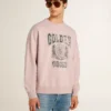 Sudadera unisex de cuello redondo en rosa antiguo con estampado del logotipo en verde
