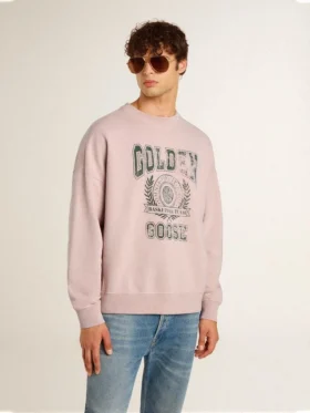 Sudadera unisex de cuello redondo en rosa antiguo con estampado del logotipo en verde