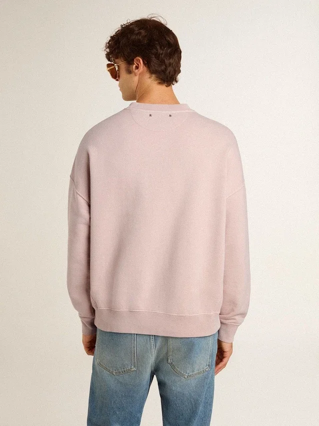 Sudadera unisex de cuello redondo en rosa antiguo con estampado del logotipo en verde