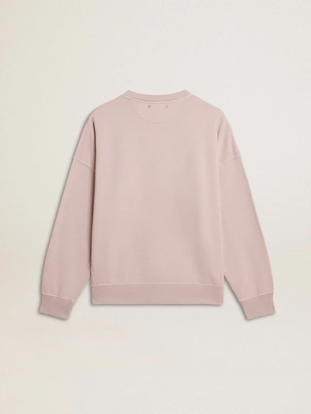 Sudadera unisex de cuello redondo en rosa antiguo con estampado del logotipo en verde