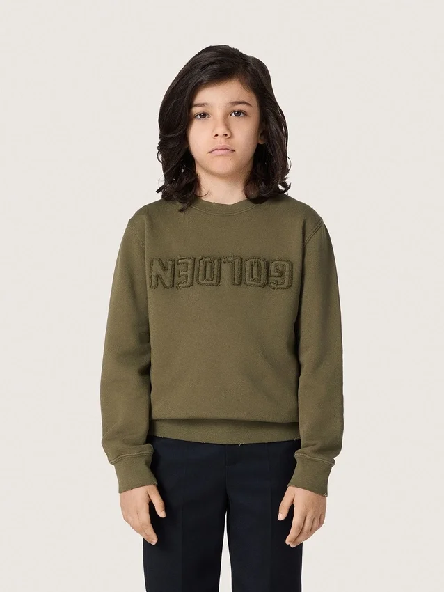 Sudadera unisex de Golden en algodón verde militar con logotipo invertido