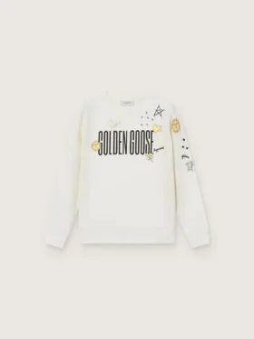 Sudadera unisex «Journey» en mezcla de algodón blanco con estampado de garabatos