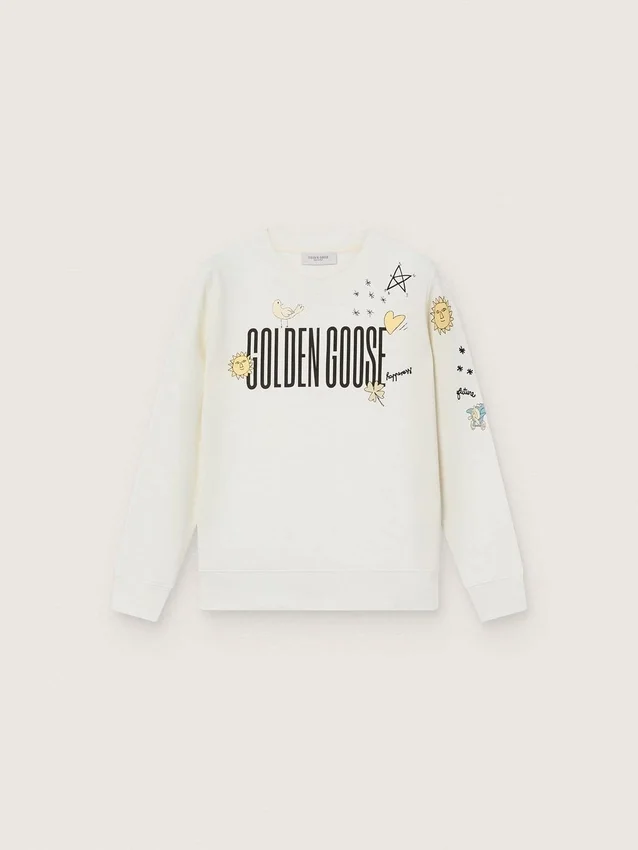 Sudadera unisex «Journey» en mezcla de algodón blanco con estampado de garabatos