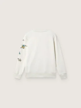 Sudadera unisex «Journey» en mezcla de algodón blanco con estampado de garabatos