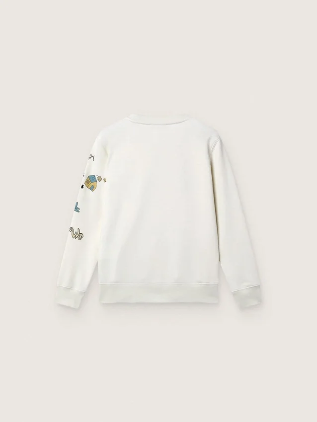 Sudadera unisex «Journey» en mezcla de algodón blanco con estampado de garabatos