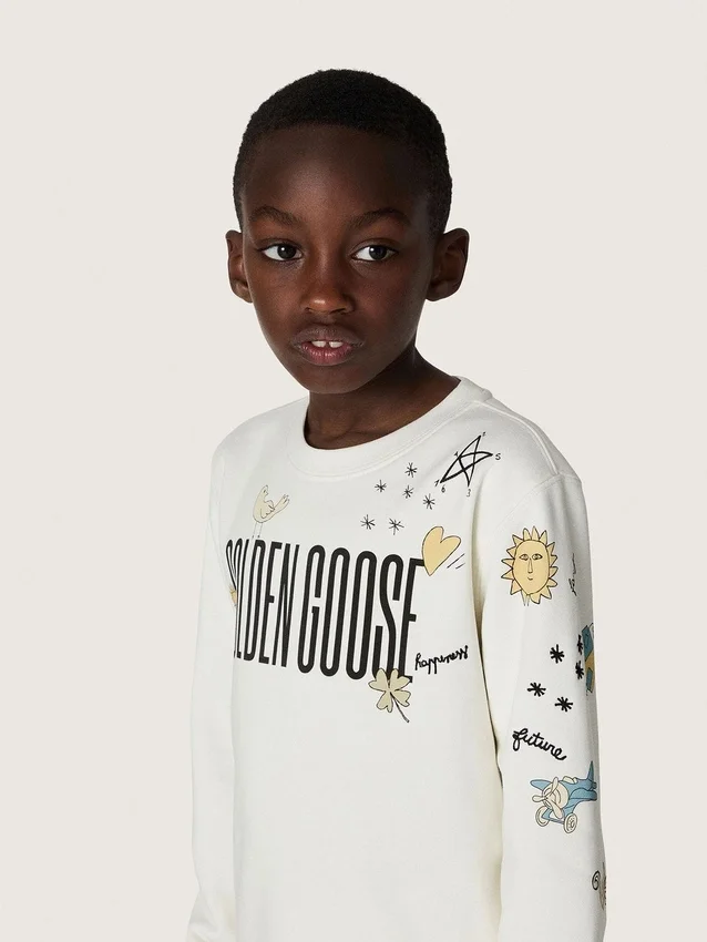 Sudadera unisex «Journey» en mezcla de algodón blanco con estampado de garabatos