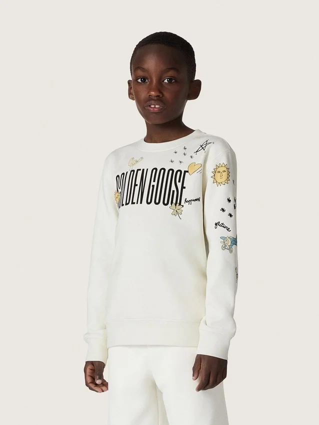 Sudadera unisex «Journey» en mezcla de algodón blanco con estampado de garabatos