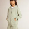 Sudadera verde claro con cierre de cremallera