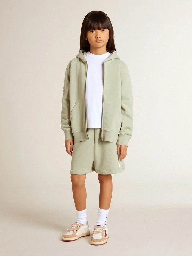 Sudadera verde claro con cierre de cremallera