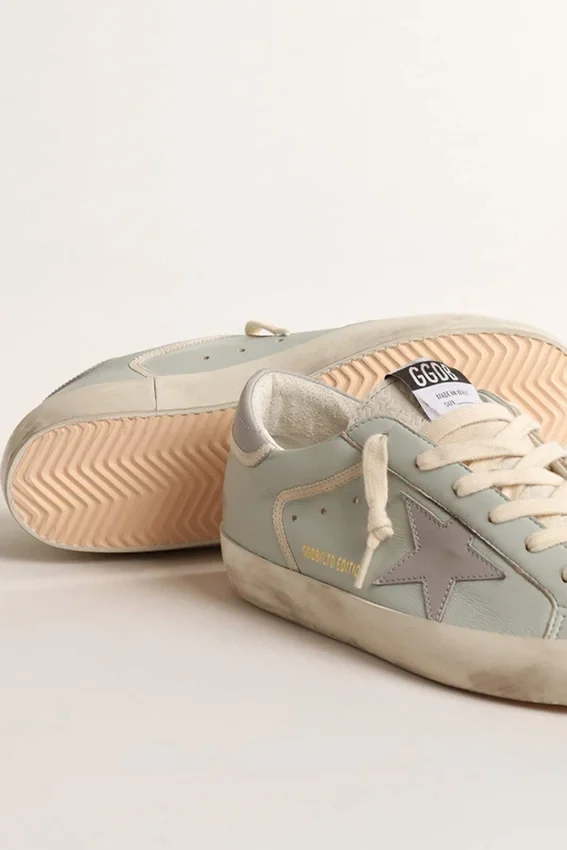 Super-Star de napa azul celeste para mujer con estrella de piel gris y lengüeta del talón