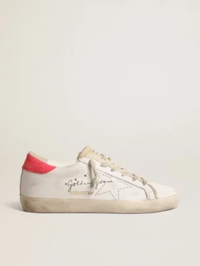 Super-Star de piel blanca para mujer con estrella perforada y lengüeta de nylon fucsia en el talón