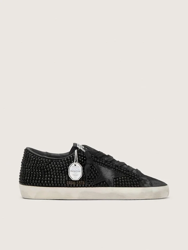 Super-Star en ante negro con cristales Swarovski y estrella de ante negro