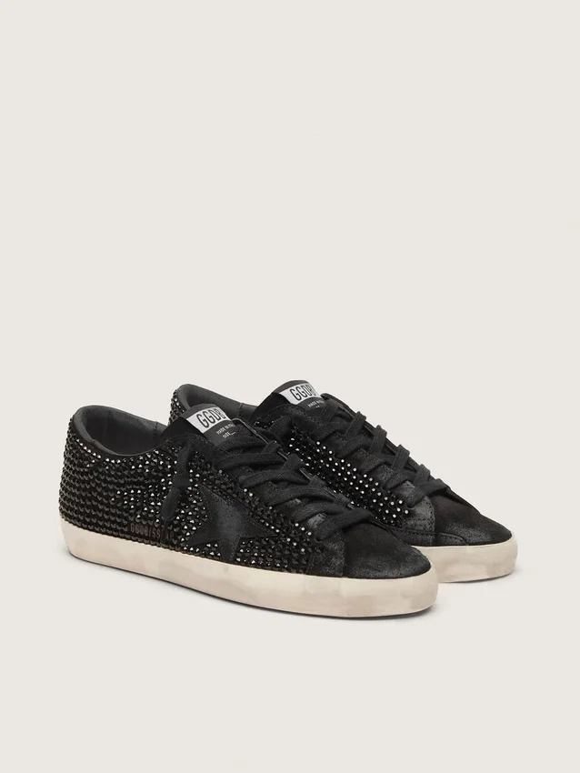 Super-Star en ante negro con cristales Swarovski y estrella de ante negro